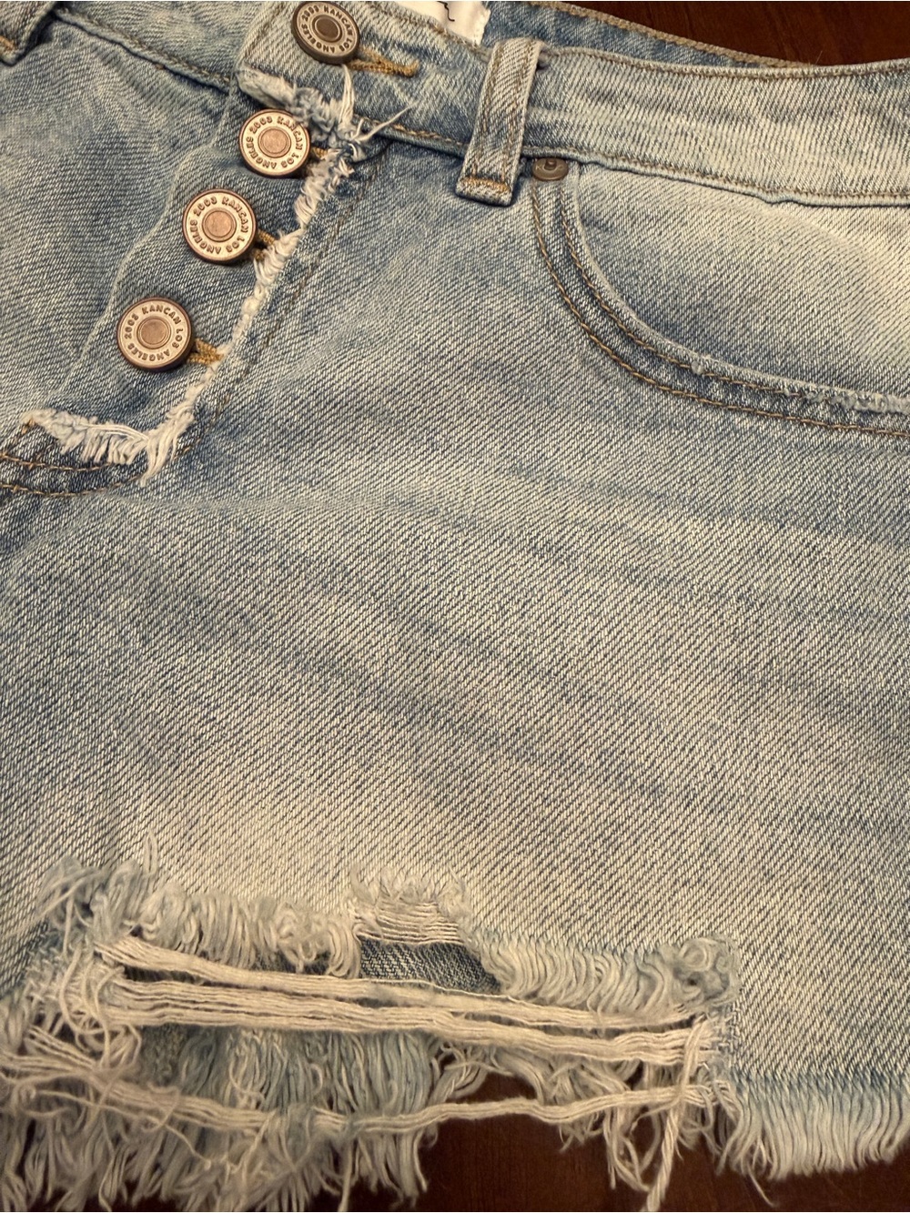 KanCan Light Blue Frayed High-Rise Denim Shorts - Picture 5 of 7